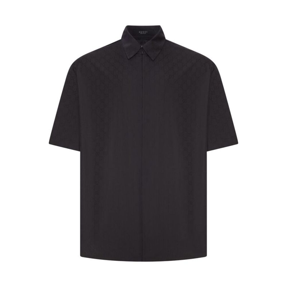 Gucci Men Gg Cotton Poplin Zip Shirt